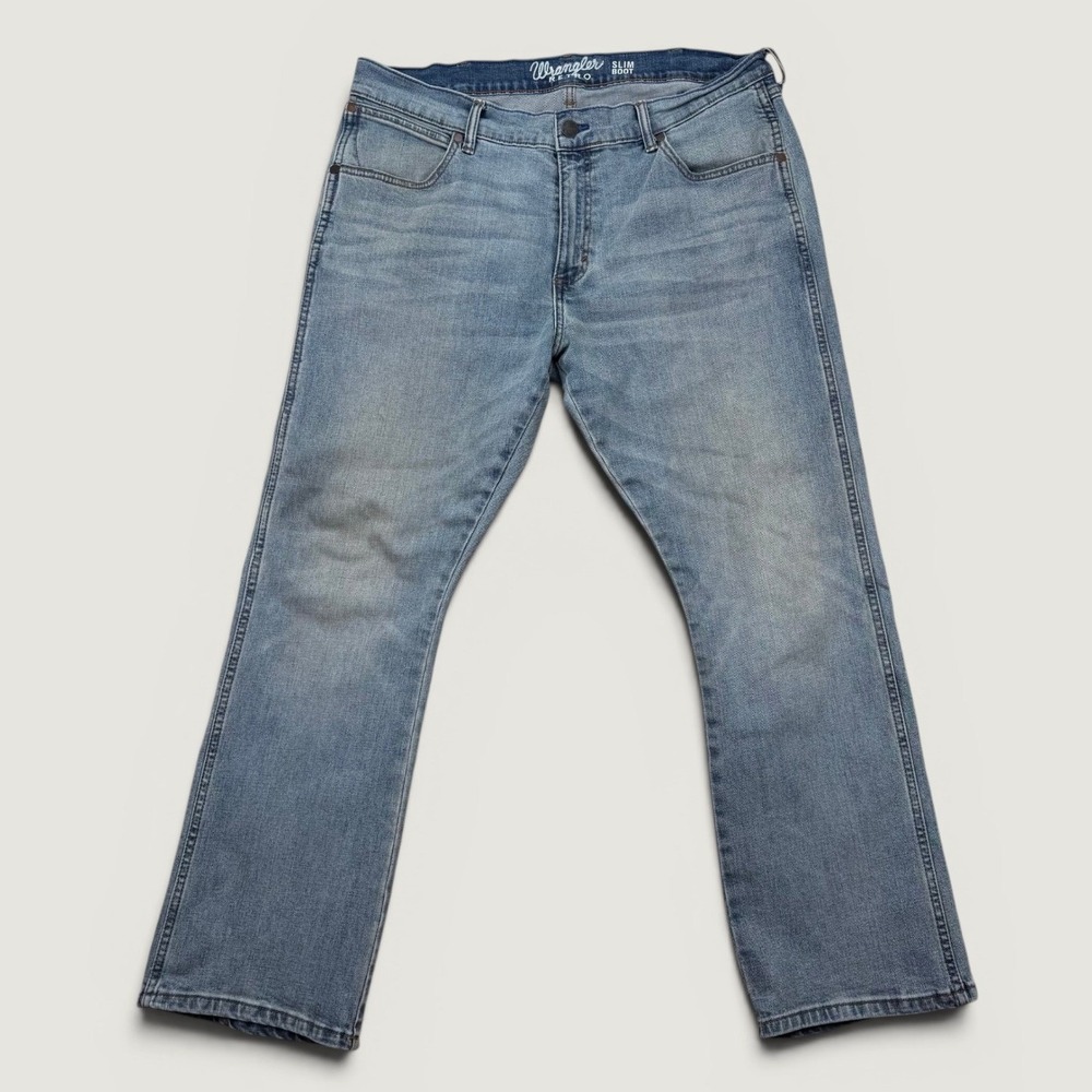 Wrangler Mens 38x30 Retro Slim Boot Jeans Blue Light Wash Denim WLT88LW